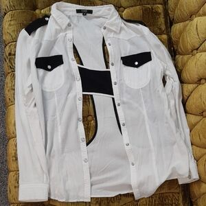 S Line Open Back  Label White Shirt with Black Details
